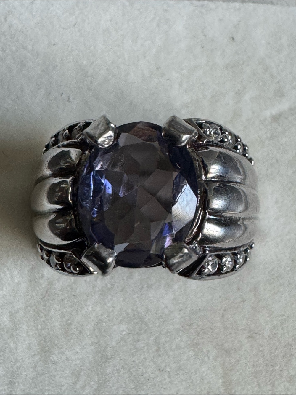 Vintage Gothic/Biker Style Sterling Silver Purple Stone Statement Ring Size 7